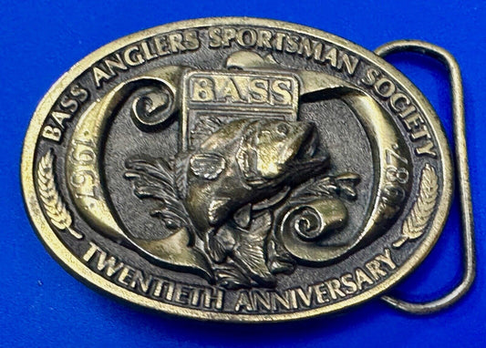 1987 BASS Bass Anglers Sportsman Society Fishing 20th Anniversary Belt Buckle