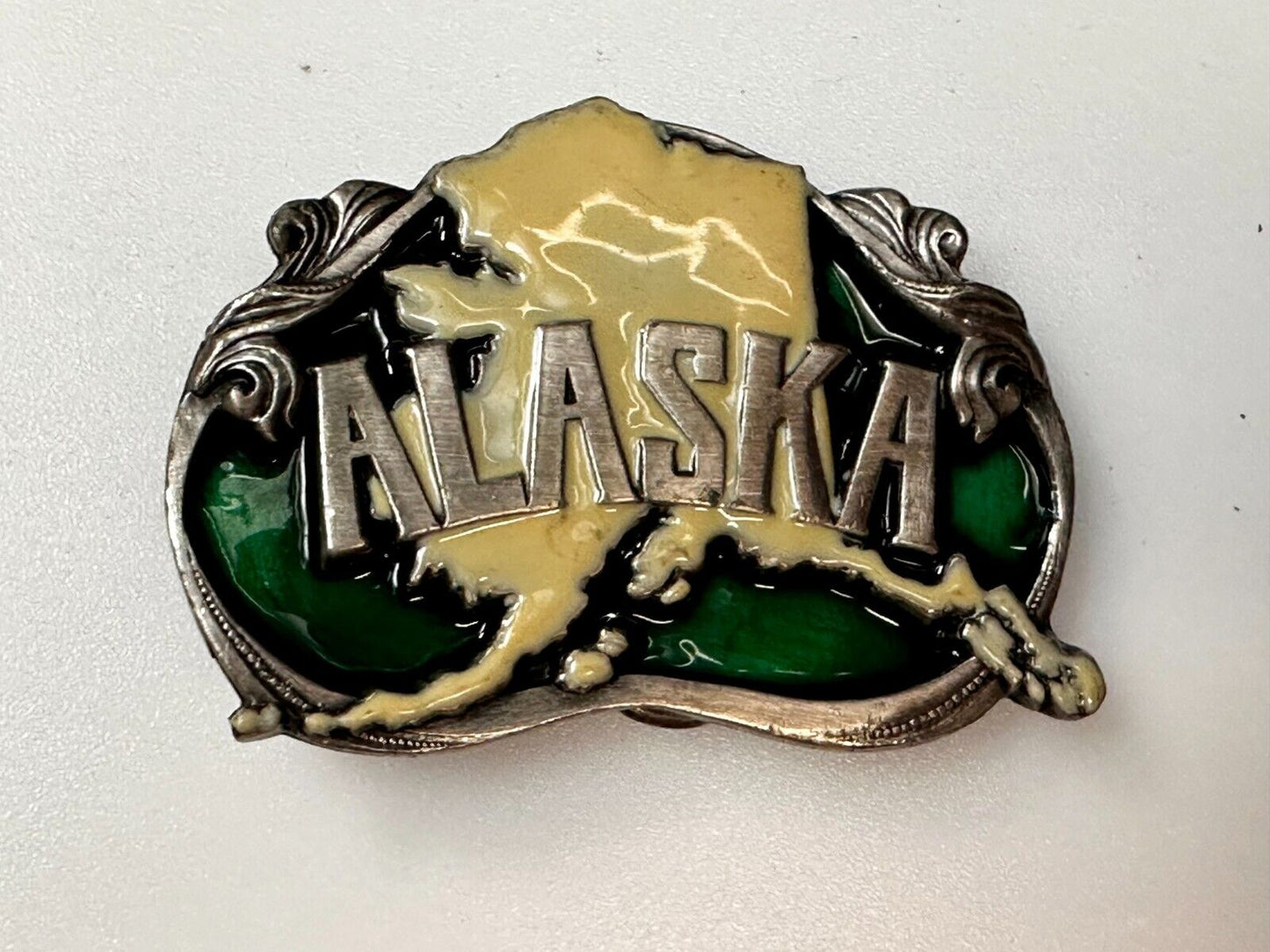 Alaska The Great Land Last Frontier State Map Vintage 1984 Siskiyou Belt Buckle