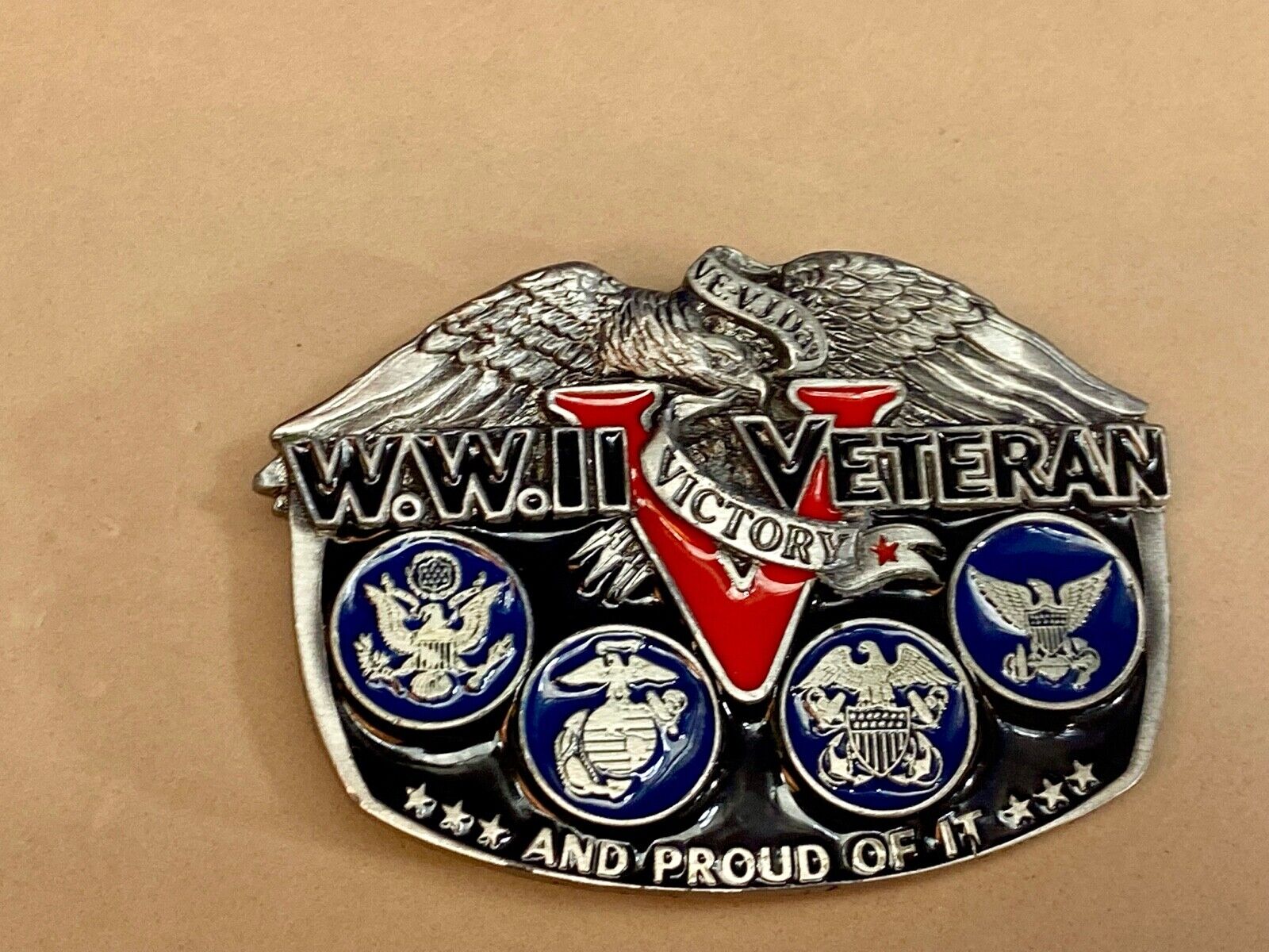 Usa Army World War Ww2 Veteran And Proud Of It! Great American Belt Buckle 