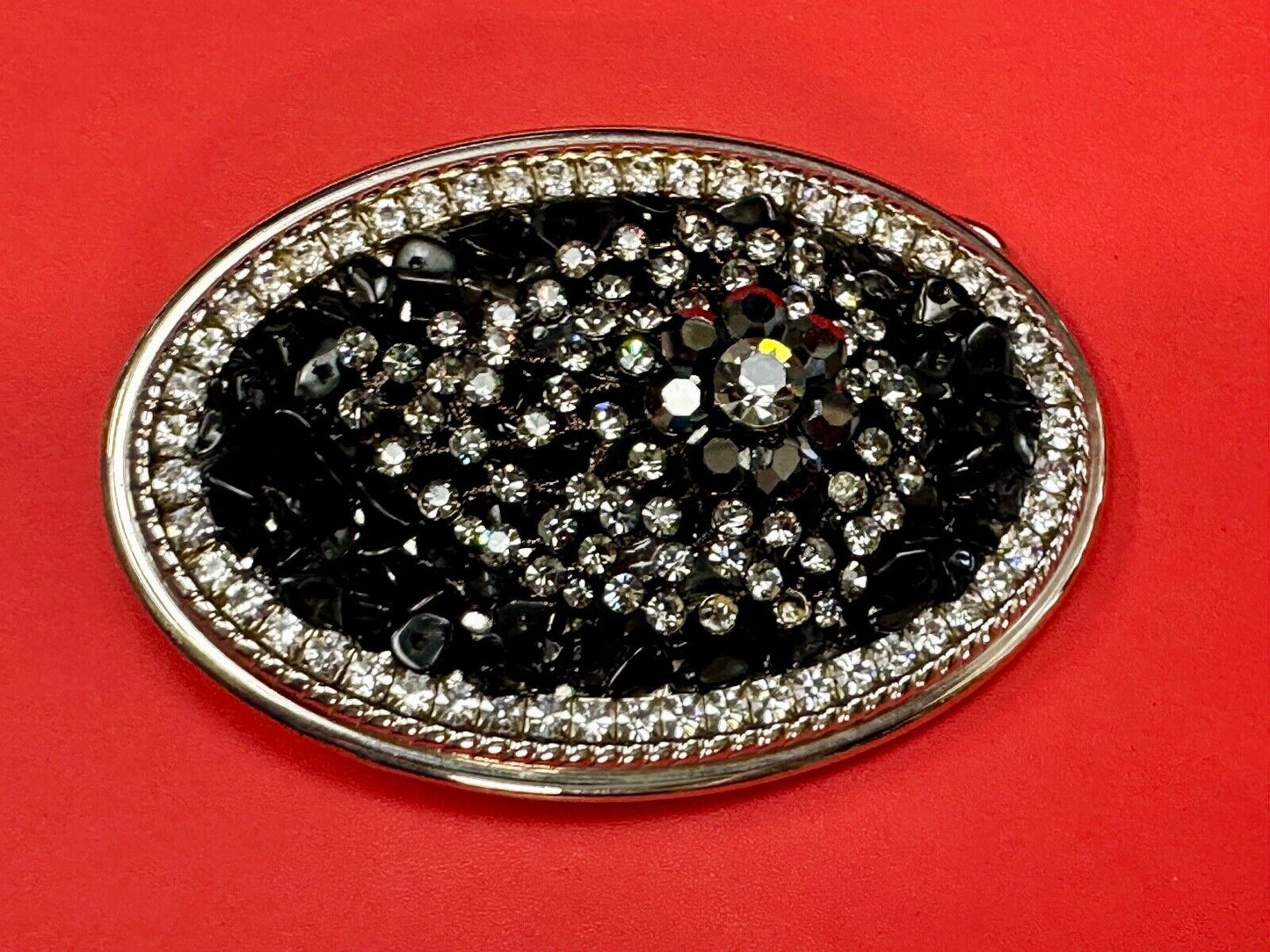 Artisan GHOST? Abstract animal head belt buckle covered in black rhinestone's