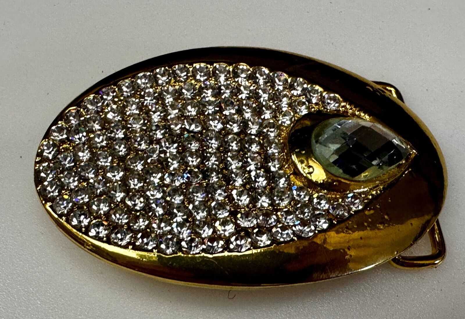 Beautiful Stylish Clear Rhinestone Covered Gold Tone Designer Oval Belt Buckle