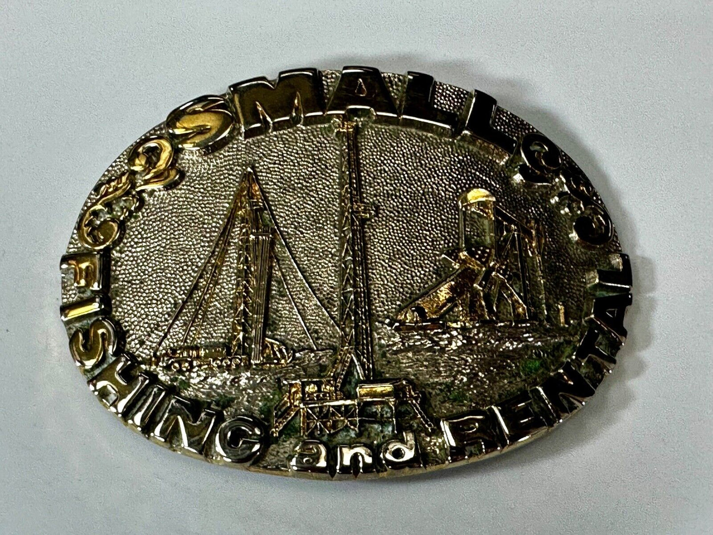 2 Small Fishing And Rental 24K Gold Plated Off Shore Oil Rig Belt Buckle By Adm