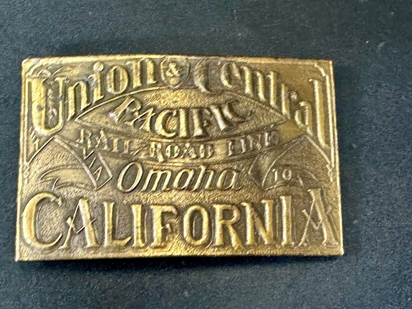 Union Central Pacific Railroad Line Omaha - California P-38 Bergamot Belt Buckle