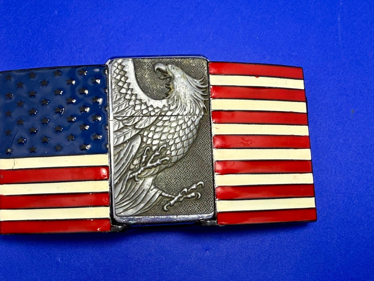 United States of America US Flag Bald Eagle Patriotic Belt Buckle Lighter Holder