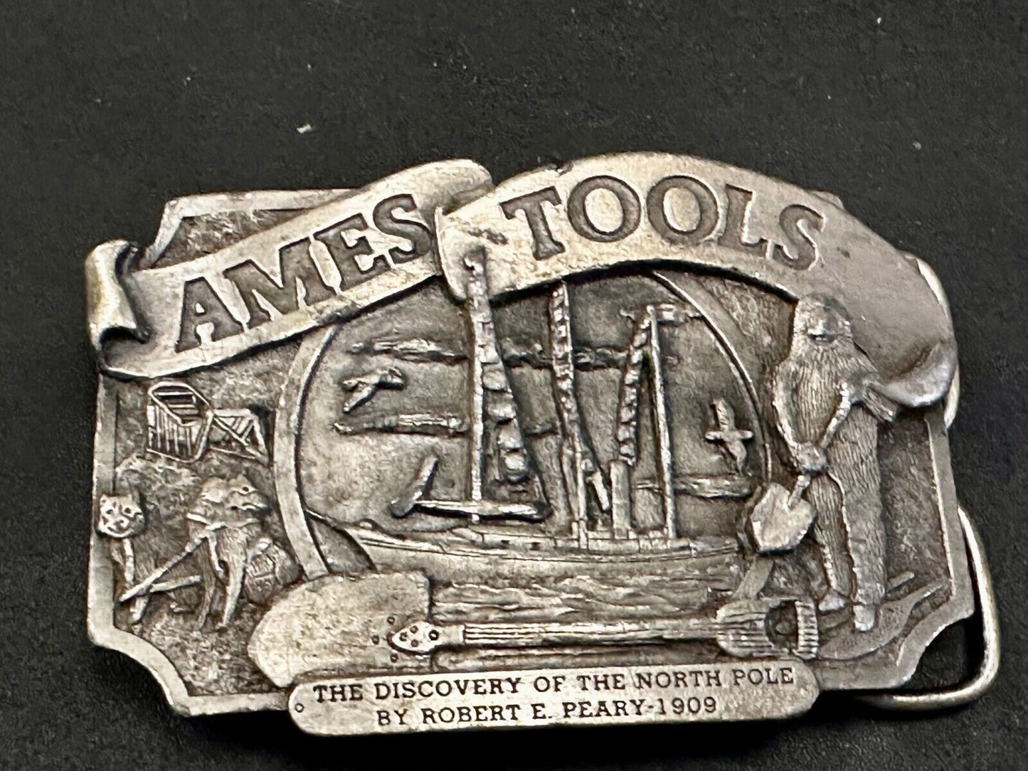Ames Tools The Discovery of The North Pole by Robert E. Peary 1909 Belt Buckle