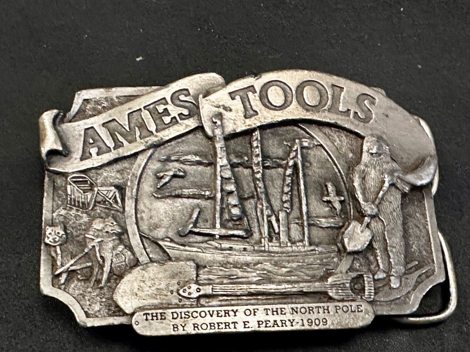 Ames Tools The Discovery of The North Pole by Robert E. Peary 1909 Belt Buckle