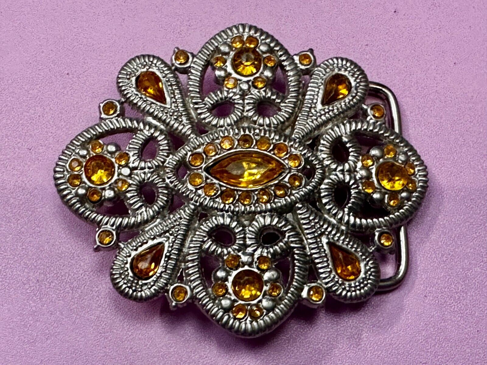 Victorian Style Yellow Rhinestone Jeweled Women's Ladies Fashion Belt Buckle