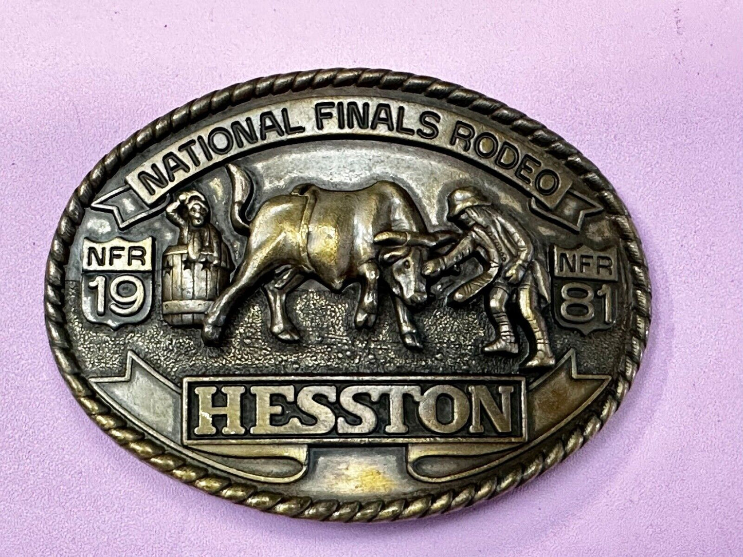 1981 NATINOAL FINALS RODEO NFR Commemorative Cowboys Art Belt Buckle