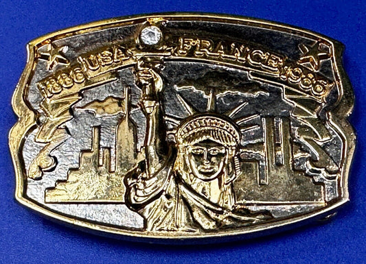 USA France Lady Liberty Statue Commemorative two tone Hammond Mint Belt Buckle