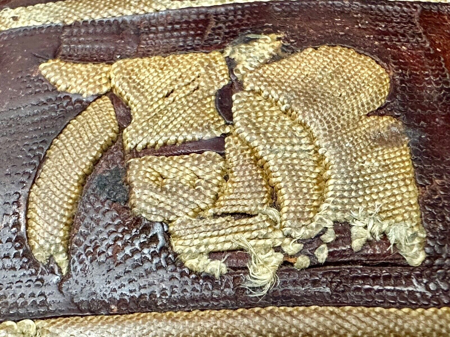 Unique Calf? Cow? Goat? Vintage brown leather stitched Belt Buckle