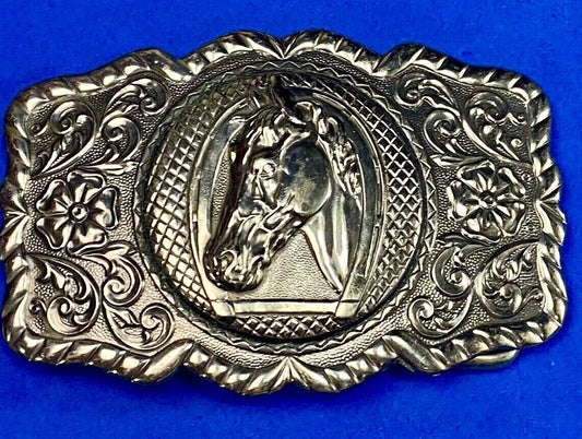 Vintage Horse Head - Horseshoe Nickel Silver Belt Buckle By Bell Trading Co