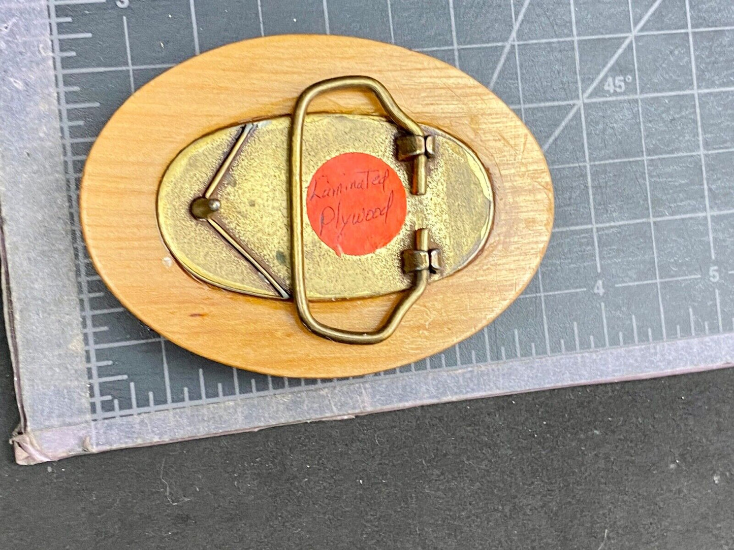 Vintage artisan Laminate top plywood belt buckle 