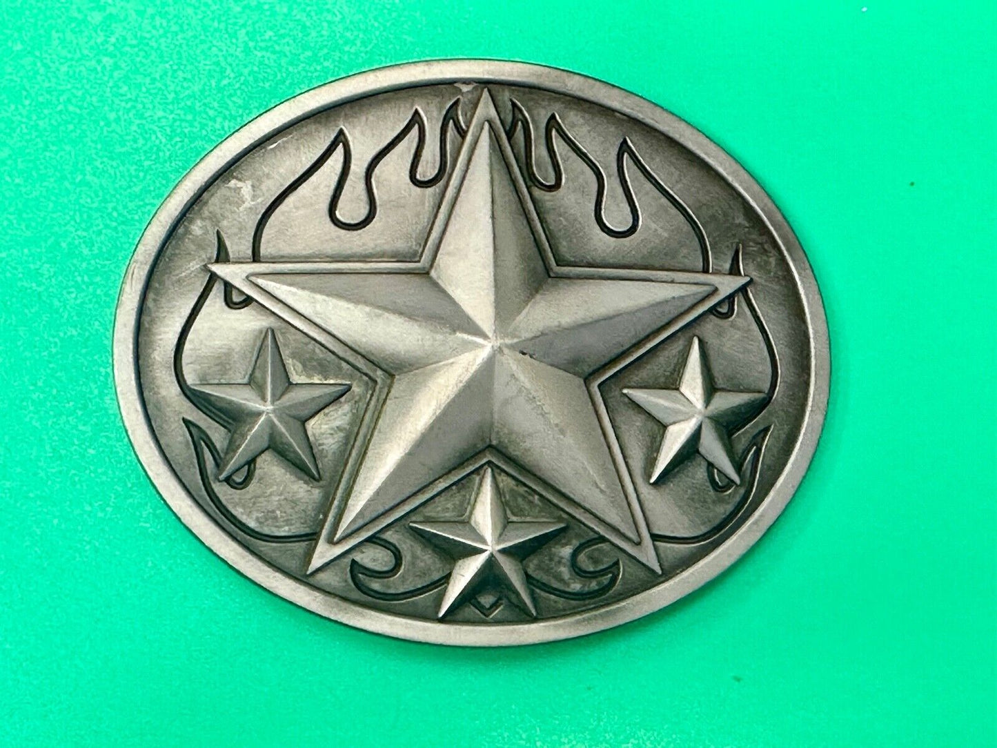 3d Nautical Celtic STAR in flames silver tone oval 4" wide belt buckle