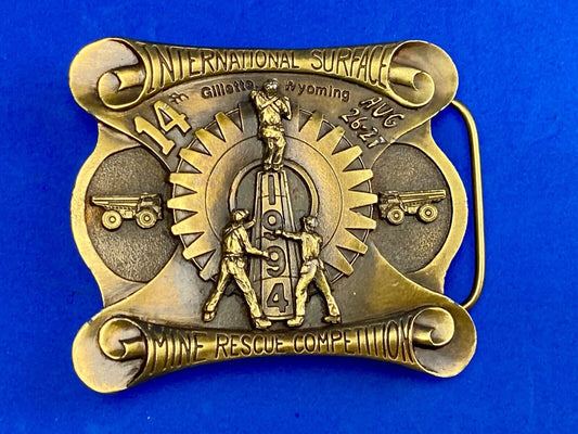 Vintage 1994 - International Surface Mine rescue competition belt buckle OWNCO