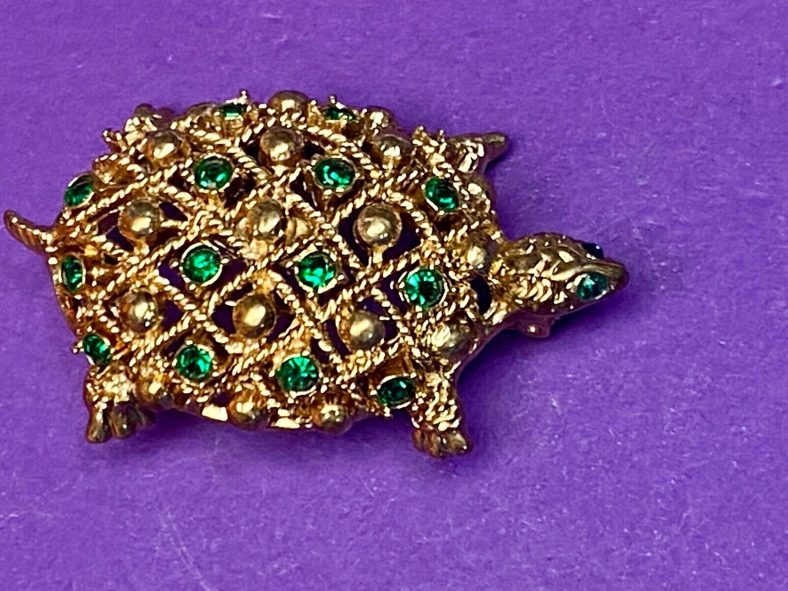 Turtle - Vintage Green Rhinestone Accented Gold Tone Brooch Pin by Allison Reed