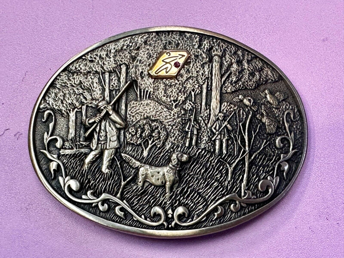 Bird Quail Dog Hunting Hunter Shotgun 1981 Belt Buckle OC Tanner - 10K Gold Logo
