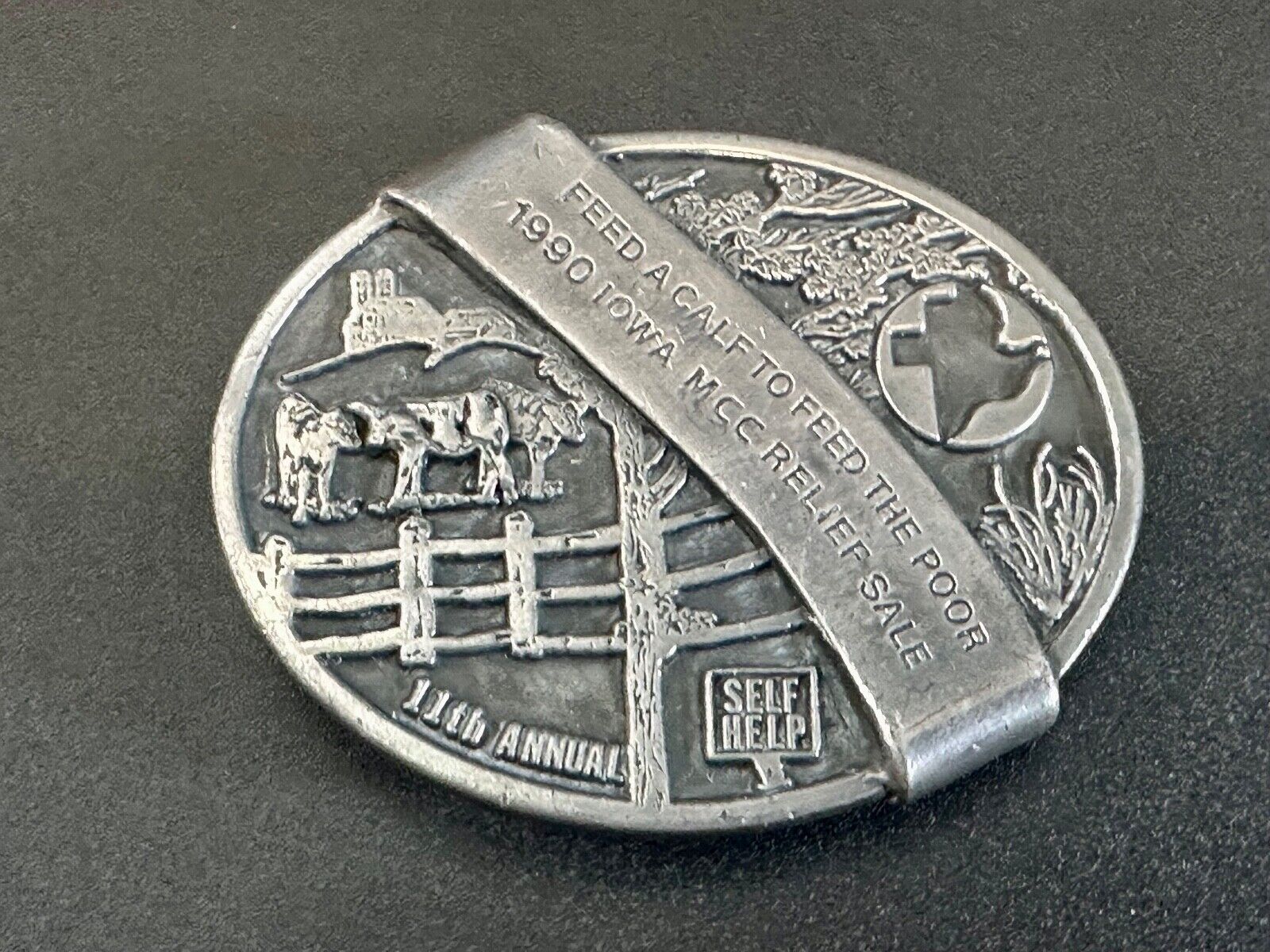 1990 Iowa MCC rebuff sale- Feed Calf to feed the poor belt buckle