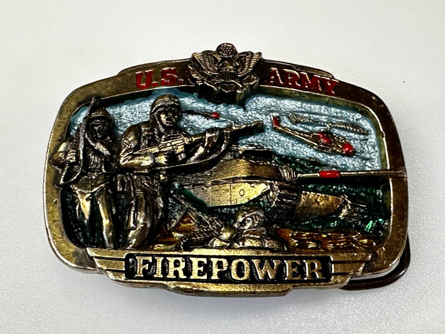 US Army Fire Power The Great American Buckle company Vintage Tank Helicopter