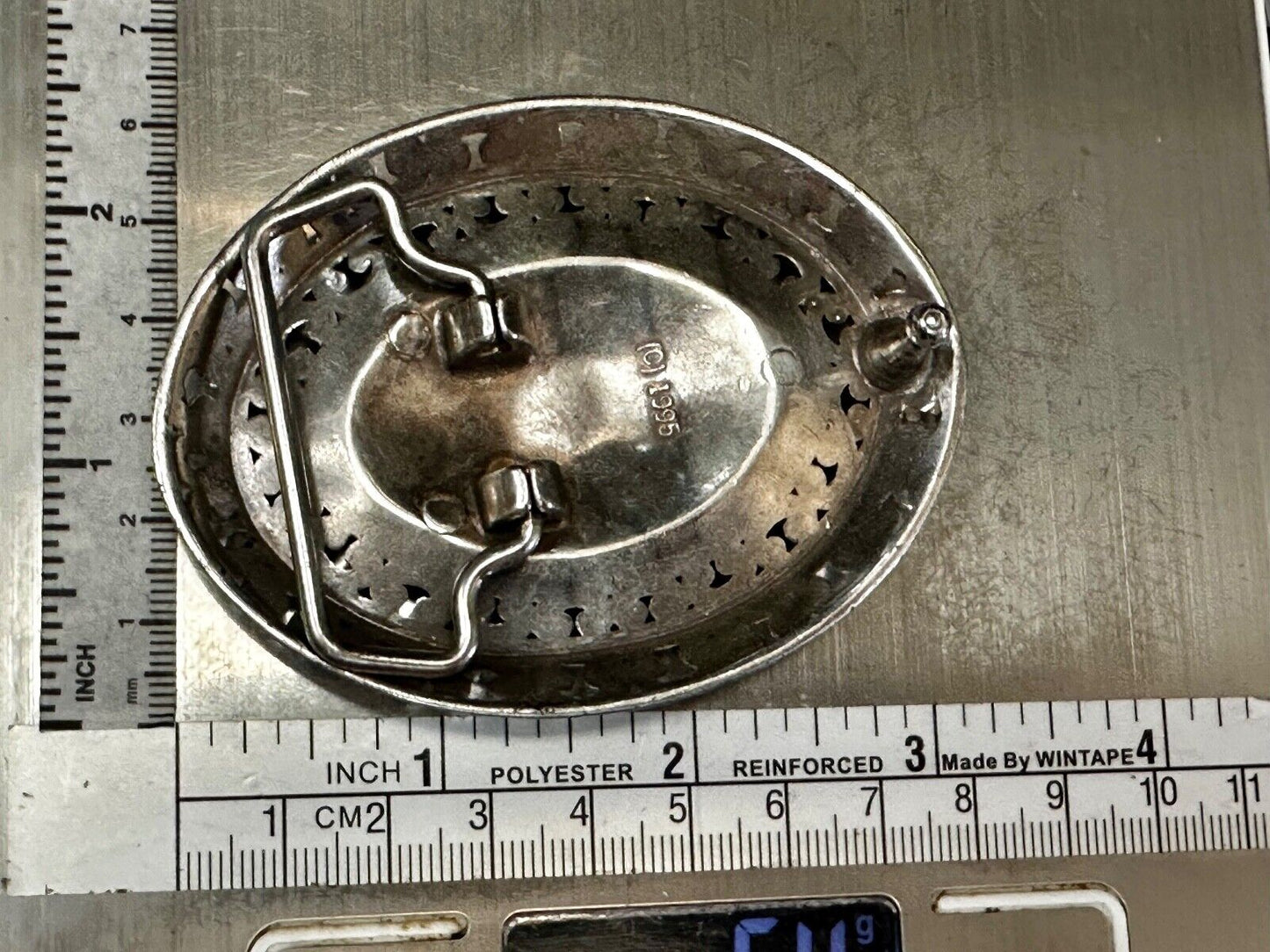 Unique silver color see through oval ornate Belt Buckle