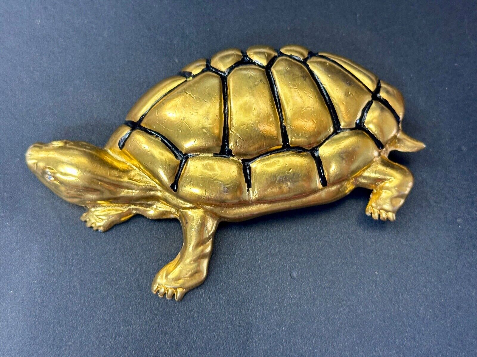 Tortoise Turtle Adorable Figural Huge Gold Tone Vintage Belt Buckle Over 4" Wide