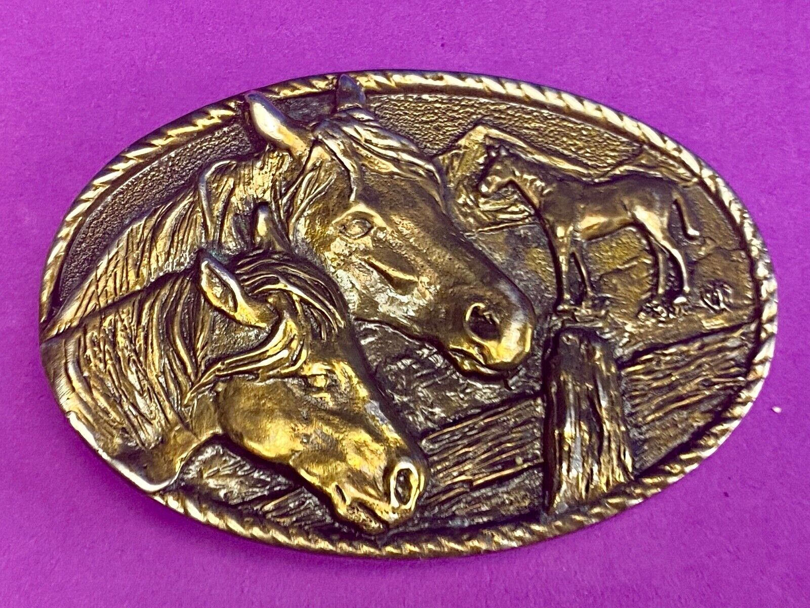 Tribute to the Horse - head, bust profile in western commemorative belt buckle 