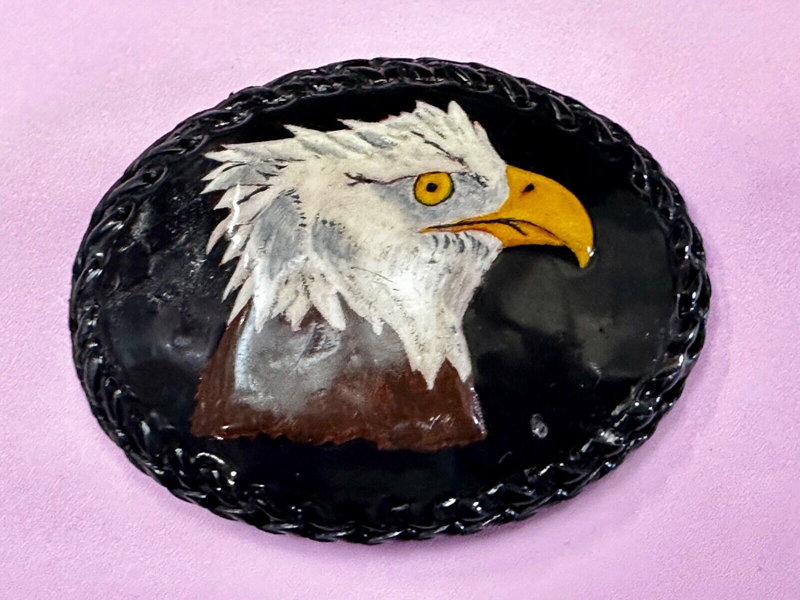 American Bald Eagle Vintage Patriotic USA Dark Leather hand stitched Belt Buckle