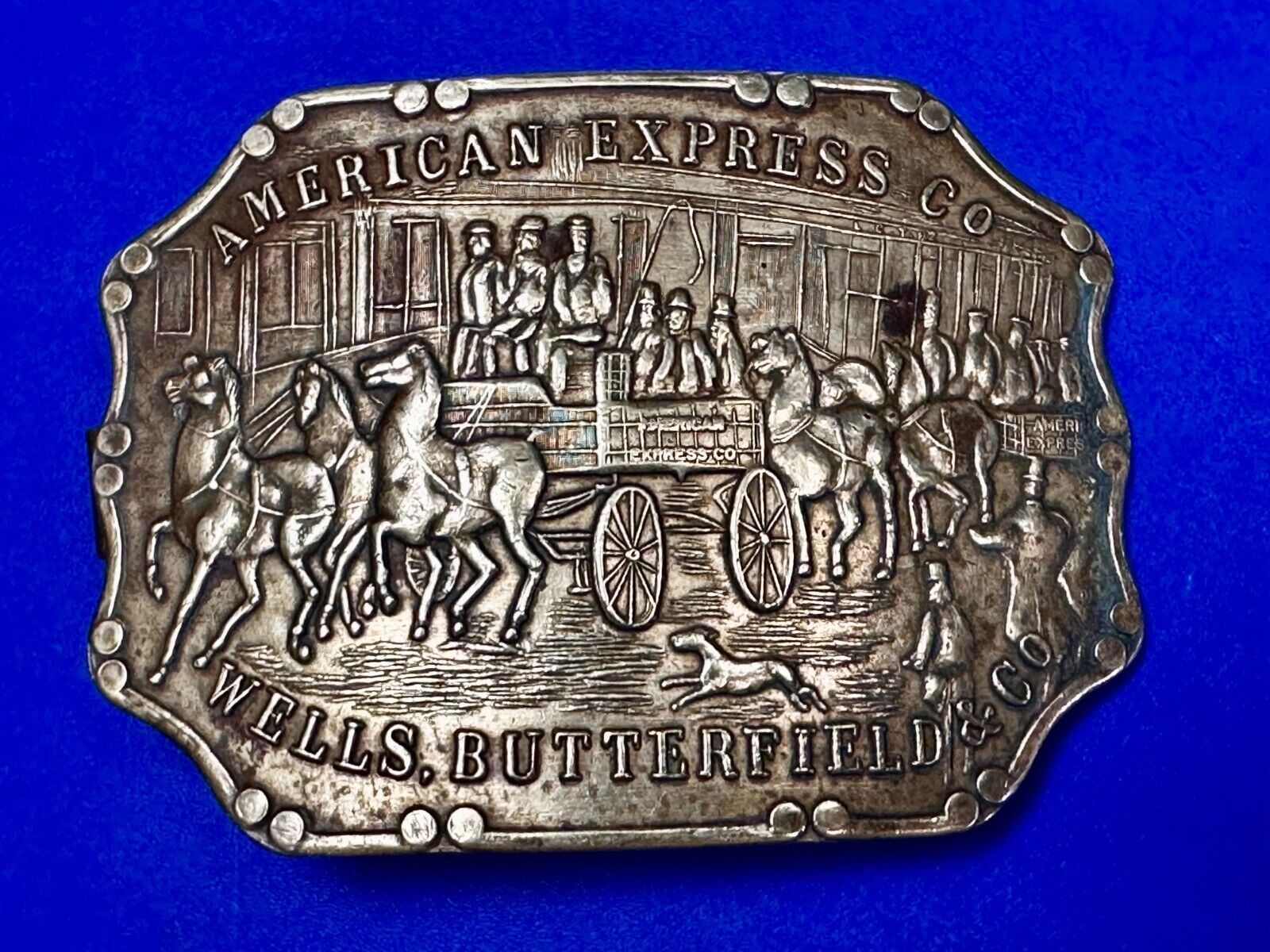 American Express Co Wells Butterfield Vintage Tiffany Rare Stone Belt Buckle
