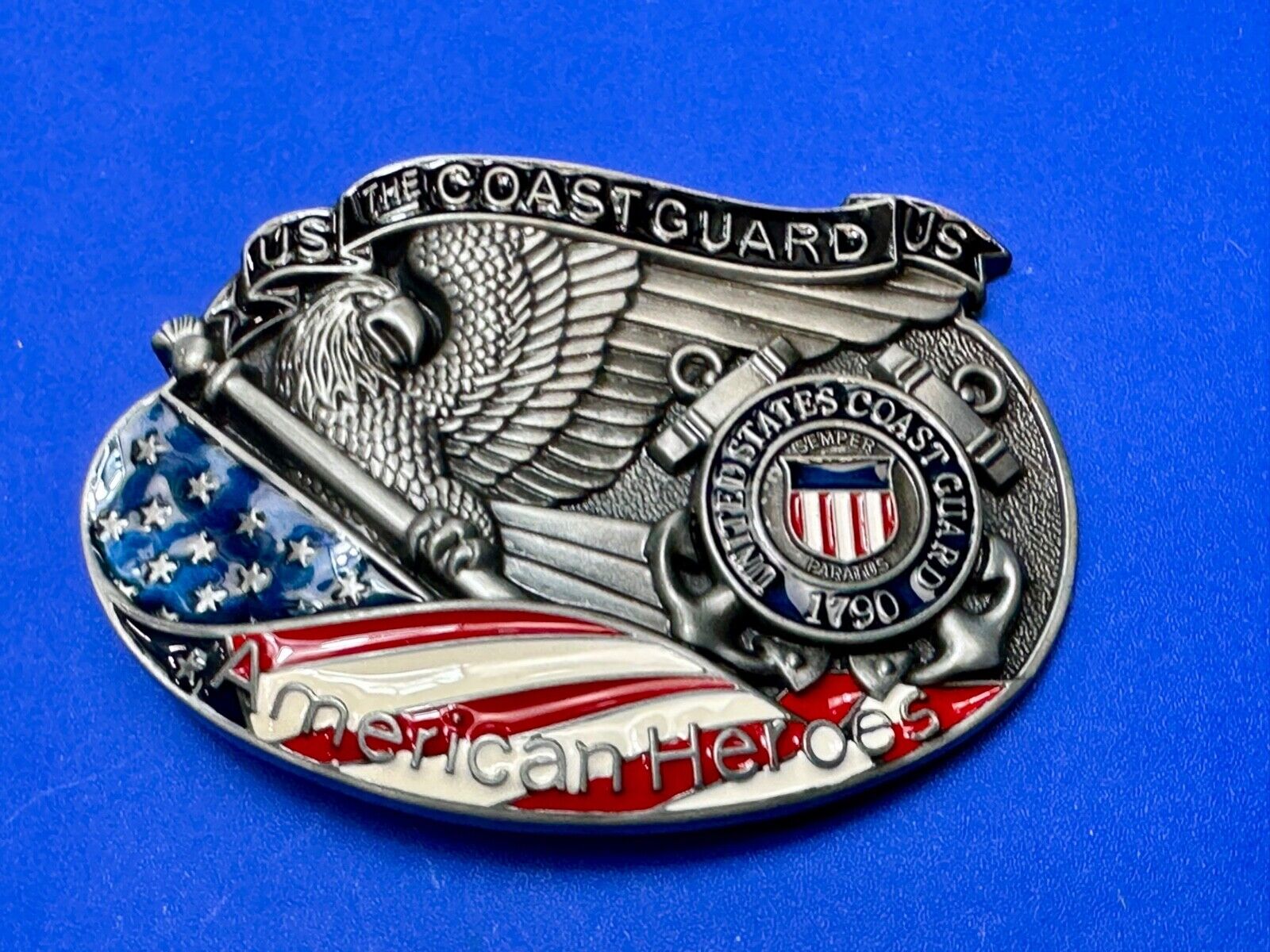 US Coast Guard America's Heroes - since 1790 Patriotic United States belt buckle