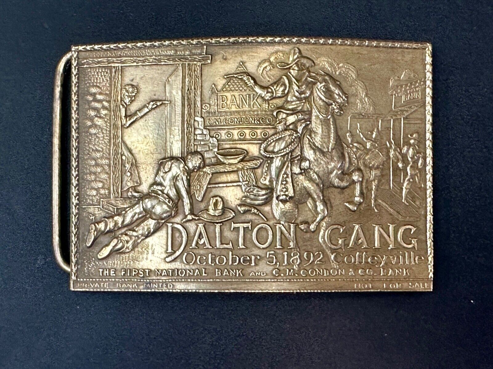 The Dalton Gang Collectors Brass Belt Buckle West Cowboy Style - see Hallmarks!
