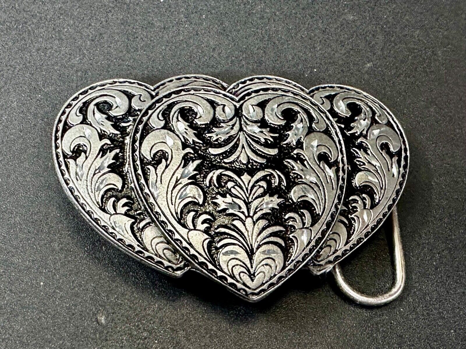 Tripple 3 Hearts. Western Three Heart shaped Vtg. 1995 cutout Belt Buckle by C&J