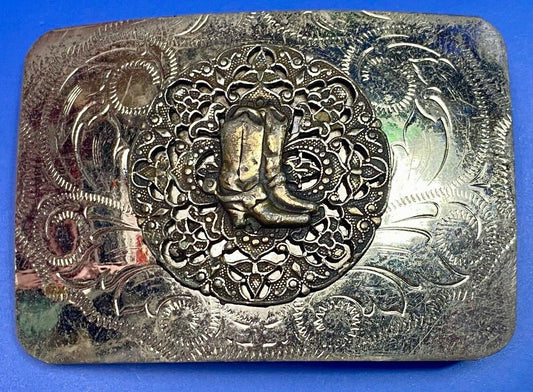 Beautiful Ornate Cowboy Boots W/ Spurs Western Vintage Flower Swirl Belt Buckle