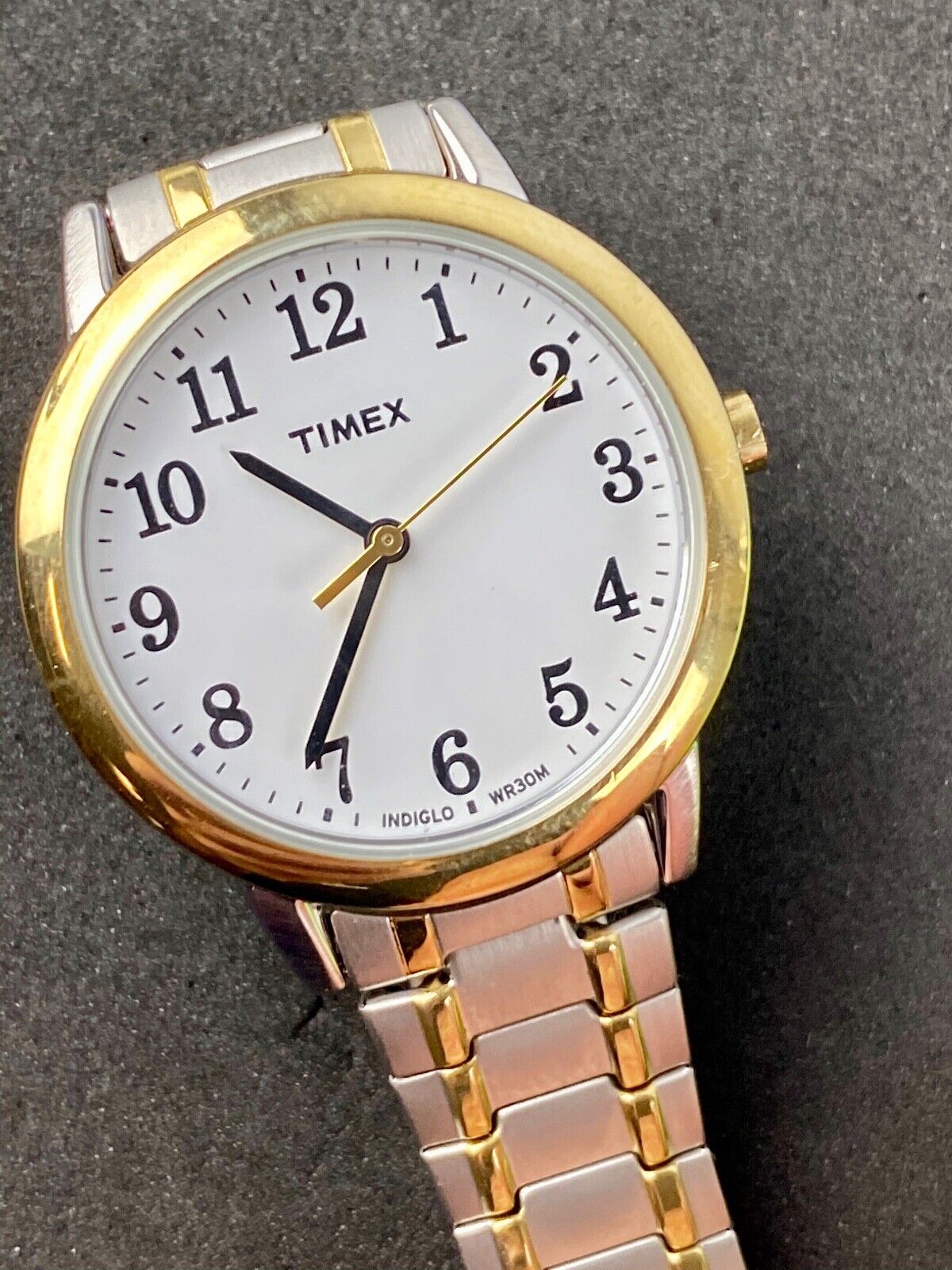  Timex unisex Indeglo watch fresh battery. Silver gold color link band 