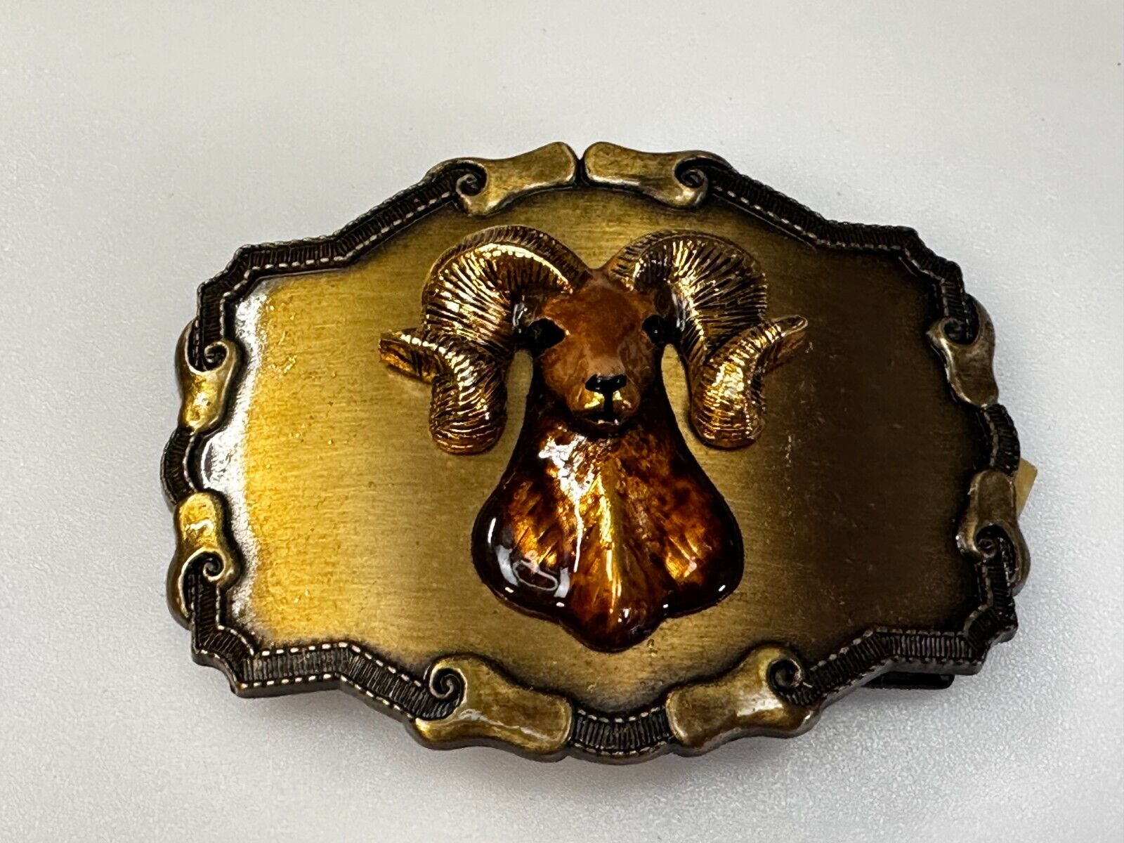 3D Big Horn Sheep Ram Mountain Goat Head Western Framed Belt Buckle by Raintree
