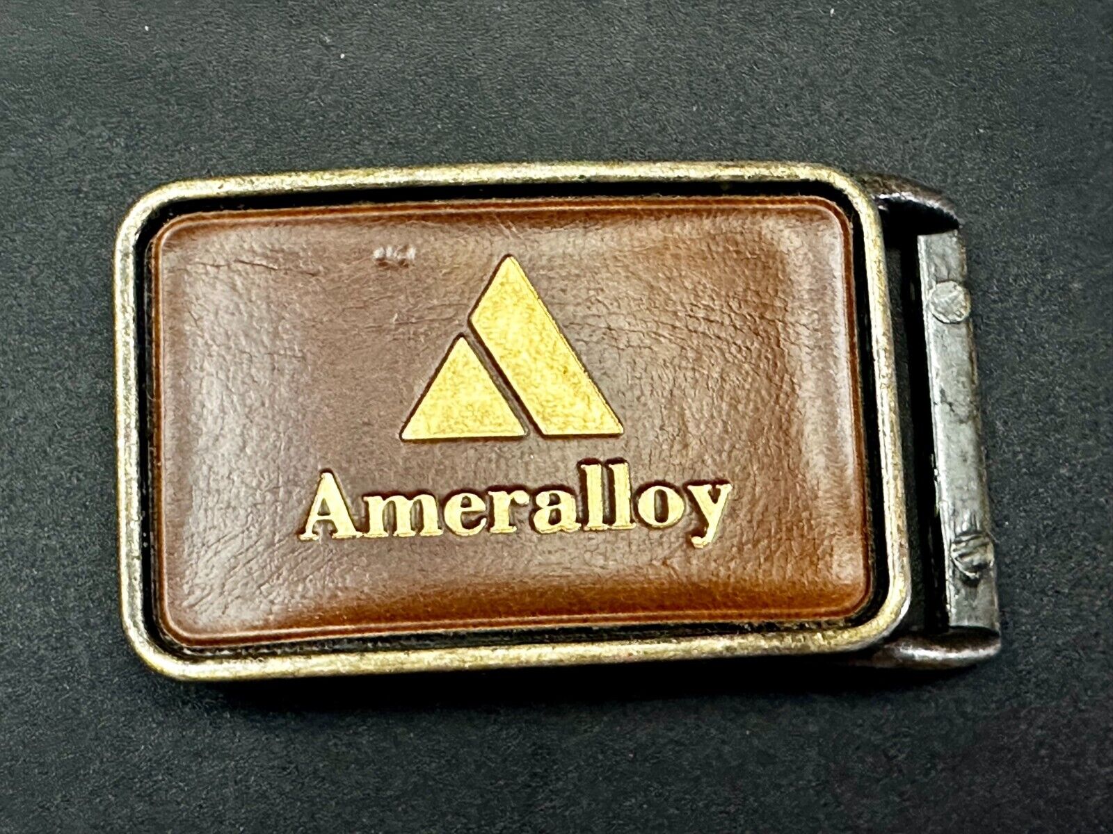 Ameralloy Steel Corporation Advertisement Leather on Metal Belt Buckle