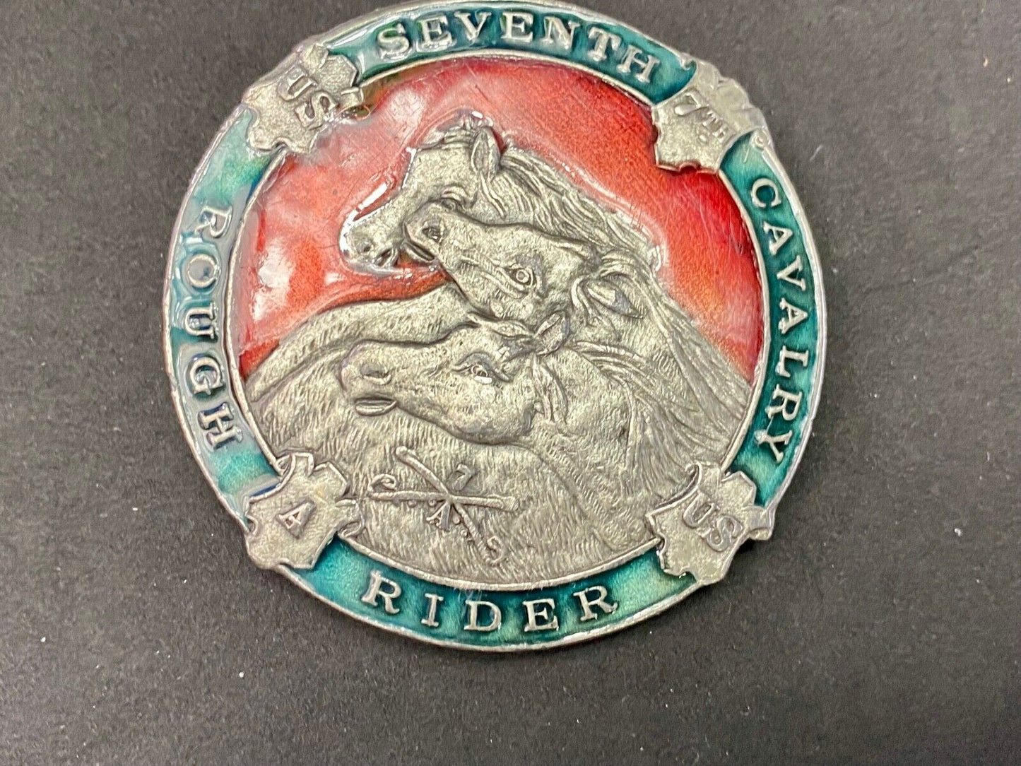 Us Army 7Th Cavalry Rough Riders Rare Colorful Belt Buckle By Bergamot
