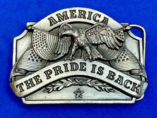 Vintage 1986 ***America*** The Pride Is Back Pewter Buckle By Siskiyou D-40