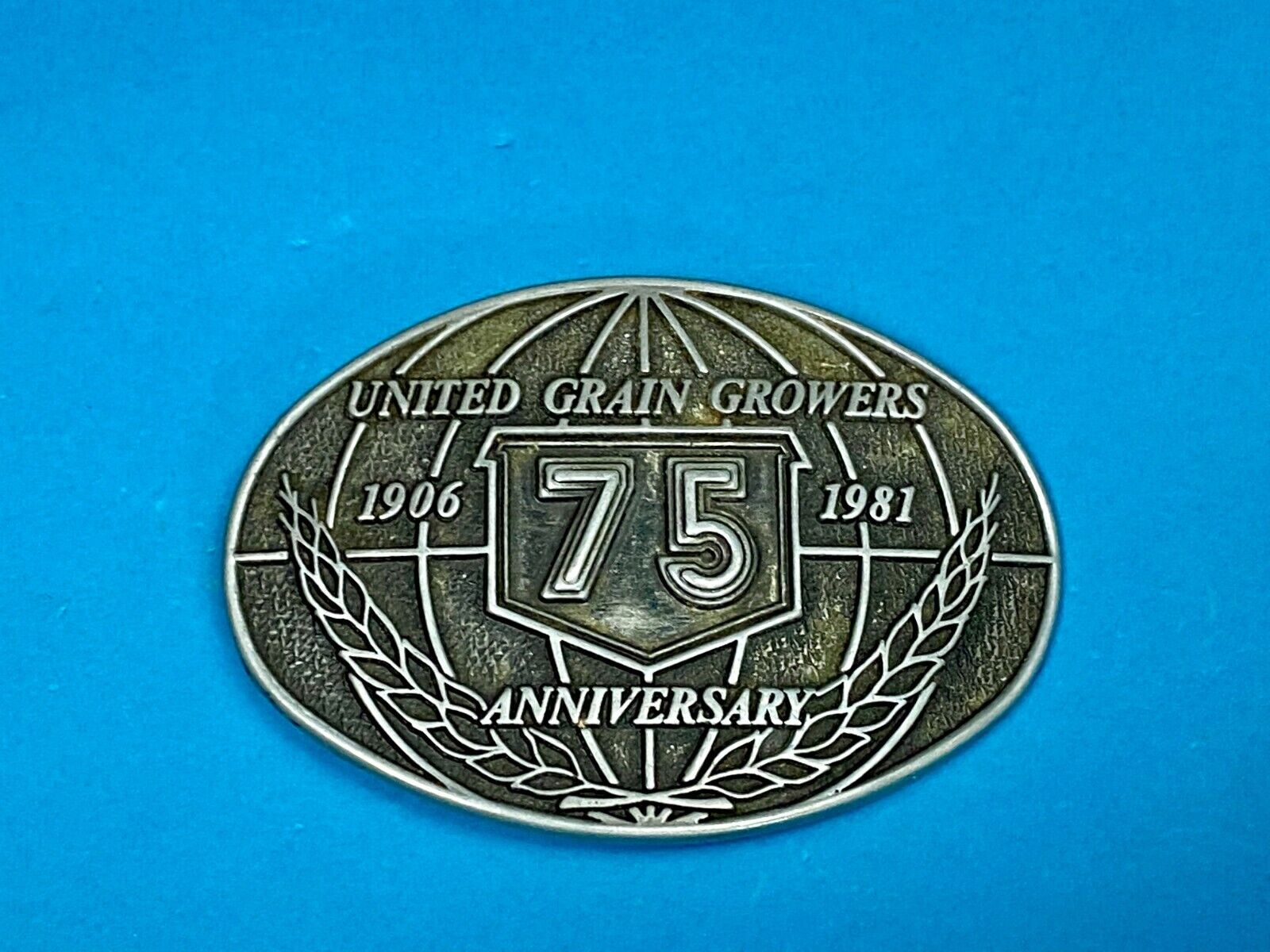 United Grain Growers 75 Years 1906-1981 Farming Commemorative Belt Buckle
