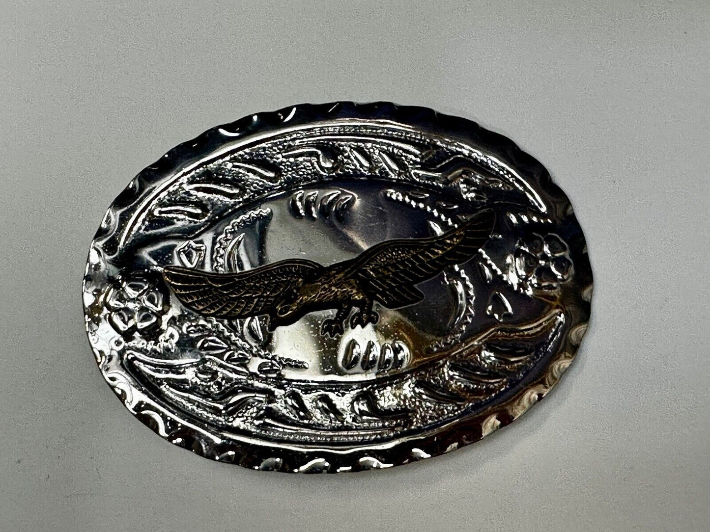 American Bald Eagle Flying High Silver Tone Patriotic Oval Cowboy Belt Buckle