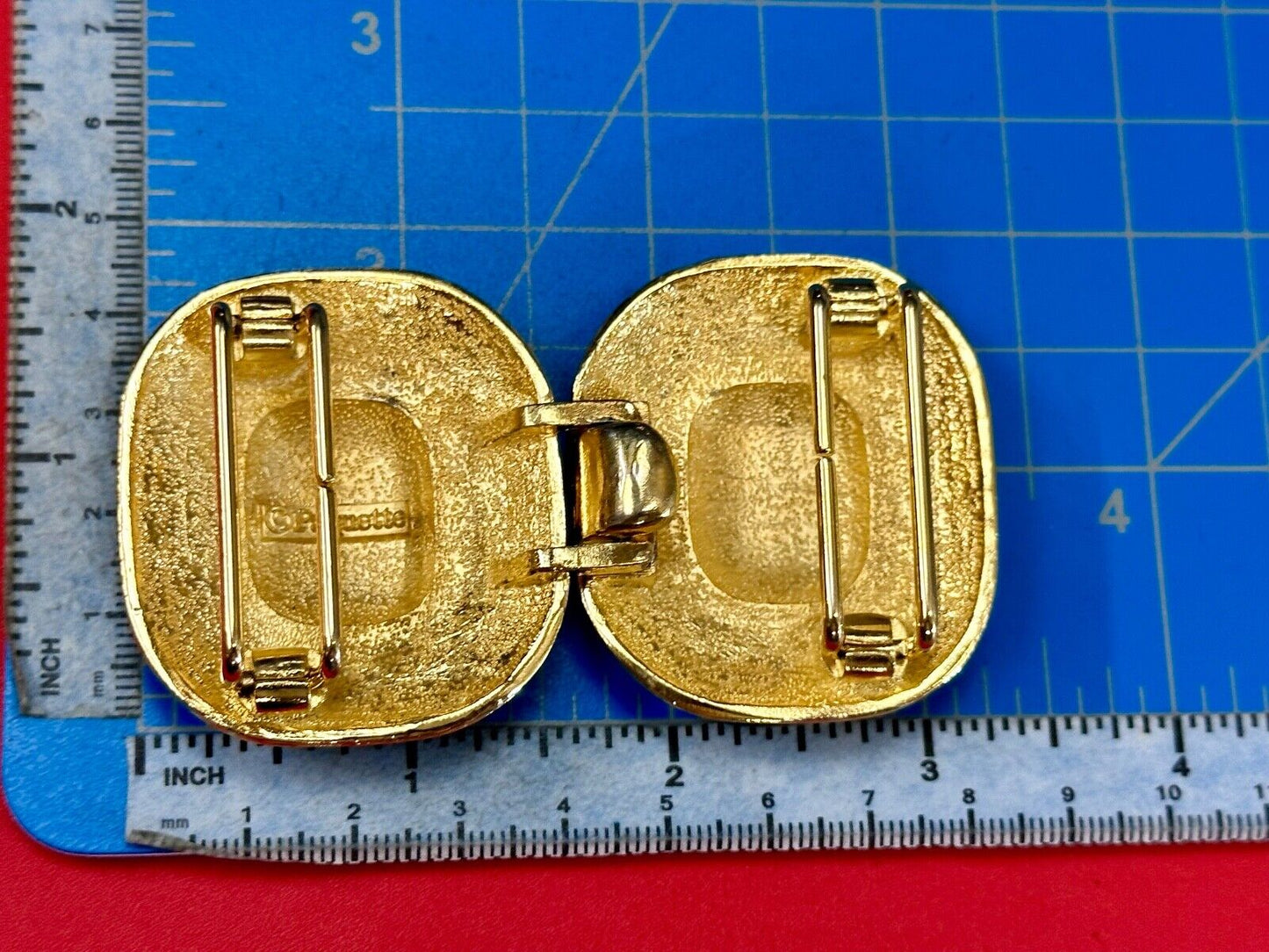 1980's Douglas Paquette Large Gold Tone w/ Black 2-Piece 3" Vintage Belt Buckle