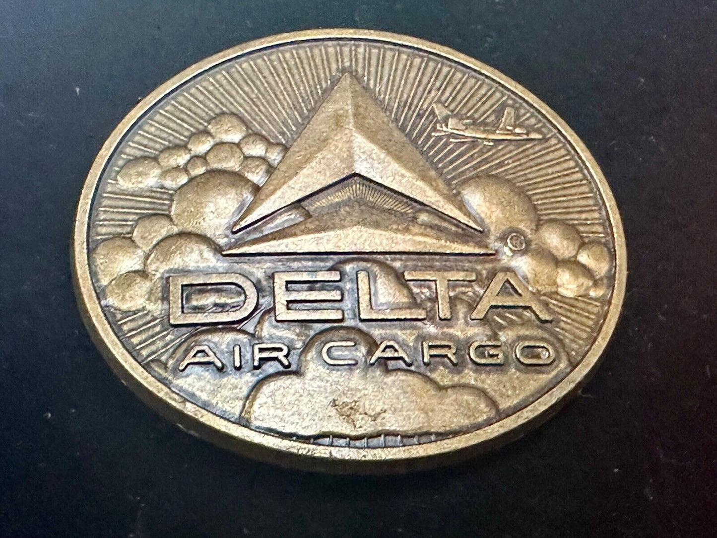 Vintage 1970s Delta Air Cargo Belt Buckle Brass tone Metal Airline Airplane USA