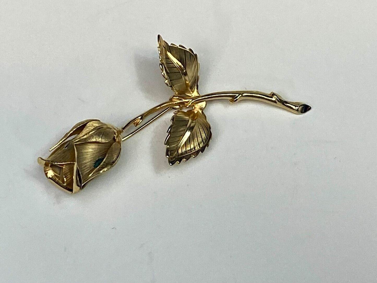 Vintage Giovanni Single Stem Rose Flower Gold Tone Brooch Pin