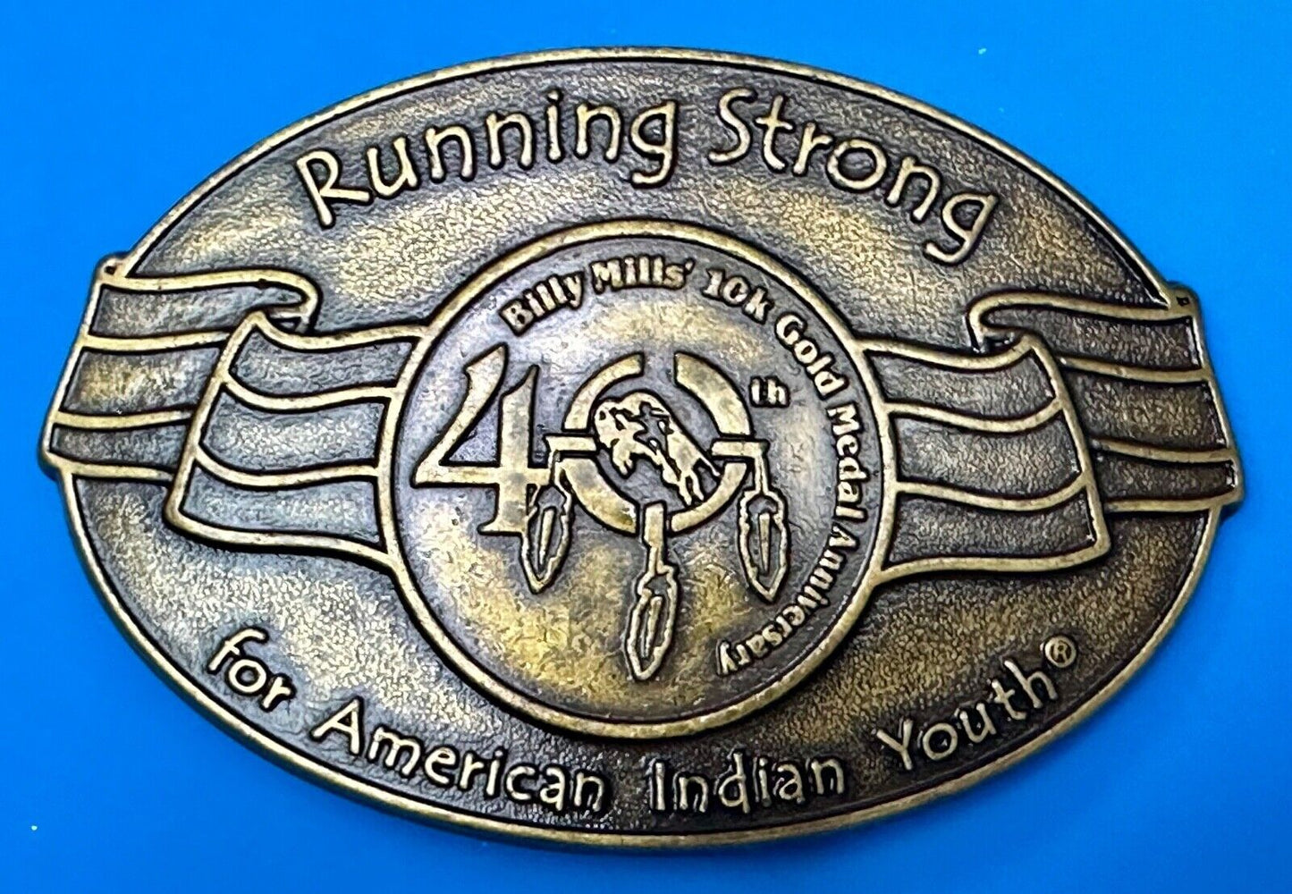 40 years! Native American Indian Youth Running Strong belt buckle