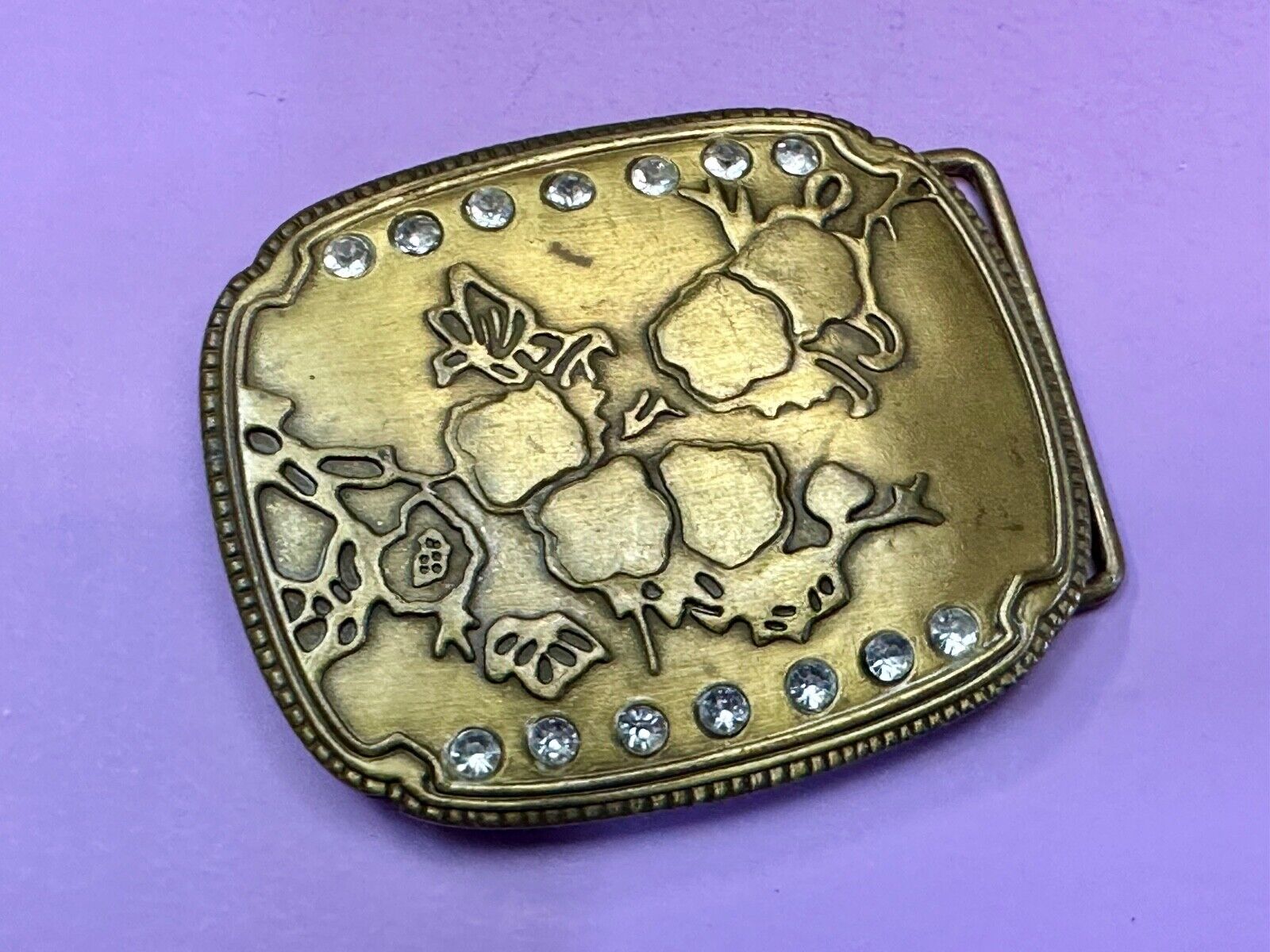 ABSTRACT Art - Butterfly tree?    Vintage Rhinestone accented Belt Buckle