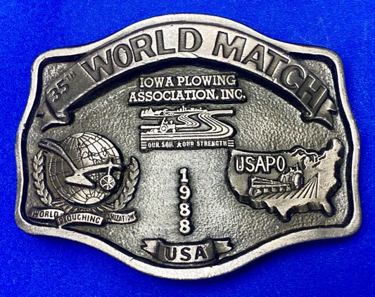USA Plowing Organization IOWA USAPO  world match 1988 commemorative belt buckle