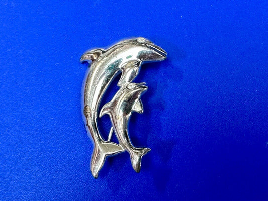 Two  Dolphins Curved Jumping in ocean scene AK Anne Klein Brooch Pin