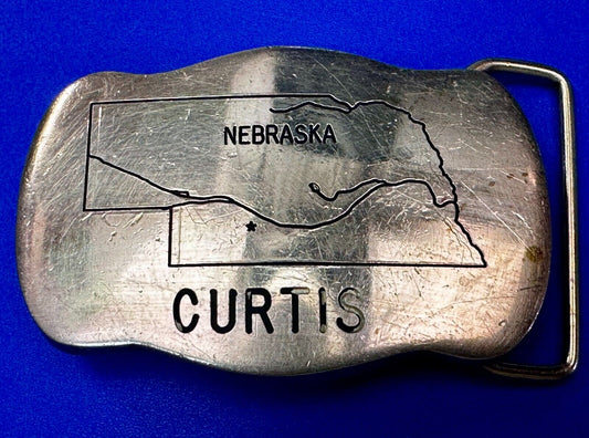 The Great States of NEBRASKA Map City of Curtis Commemorative Brass Belt Buckle