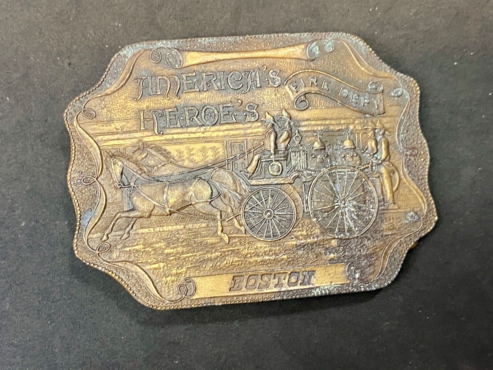 Vintage Bergamot Belt Buckle,  America's Hero's Boston Fire Department 