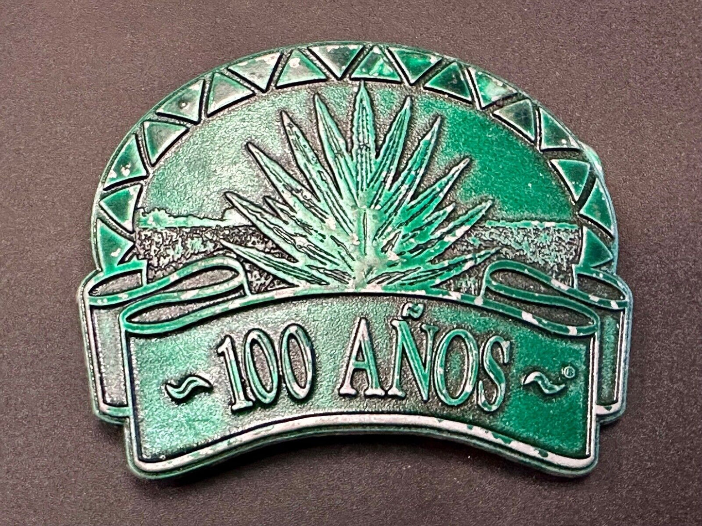 100 Anos Tequila brand Advertising Promo Belt Buckle with Agave Plant Design