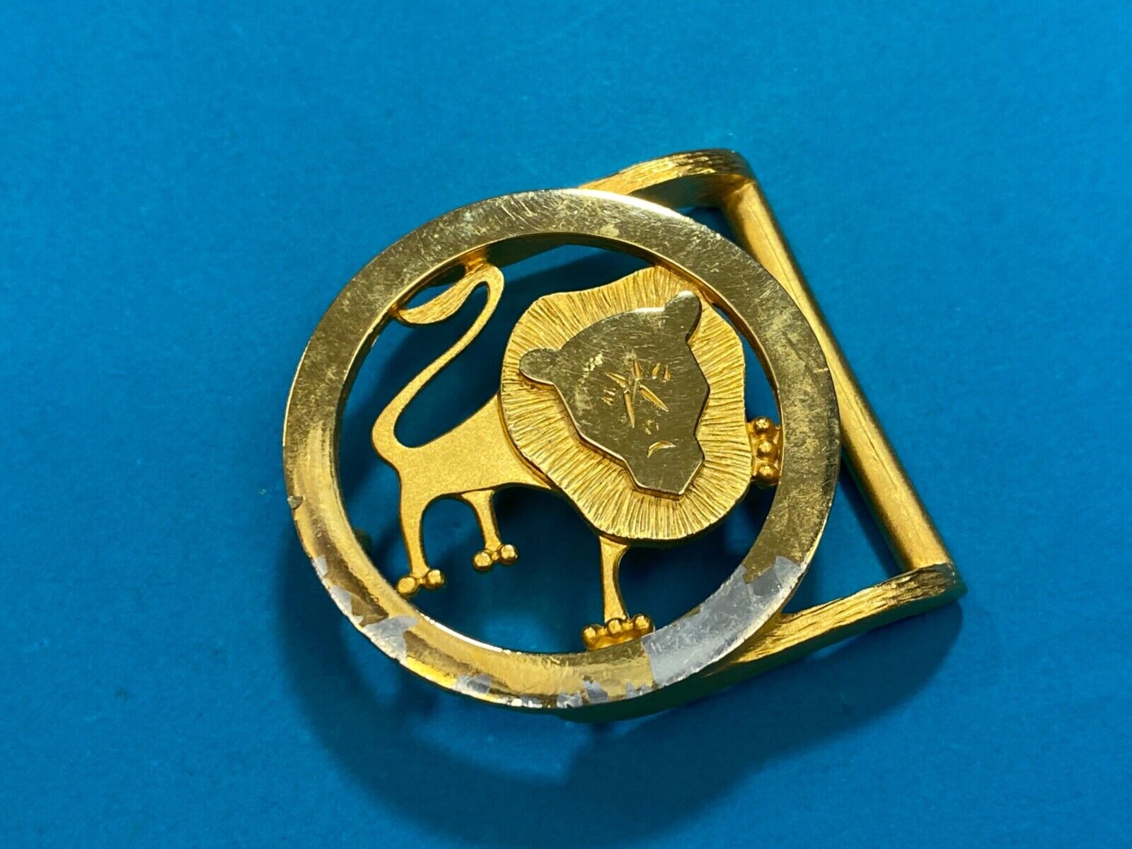 unique LION - Huge Mane and face  in see through gold tone round belt buckle