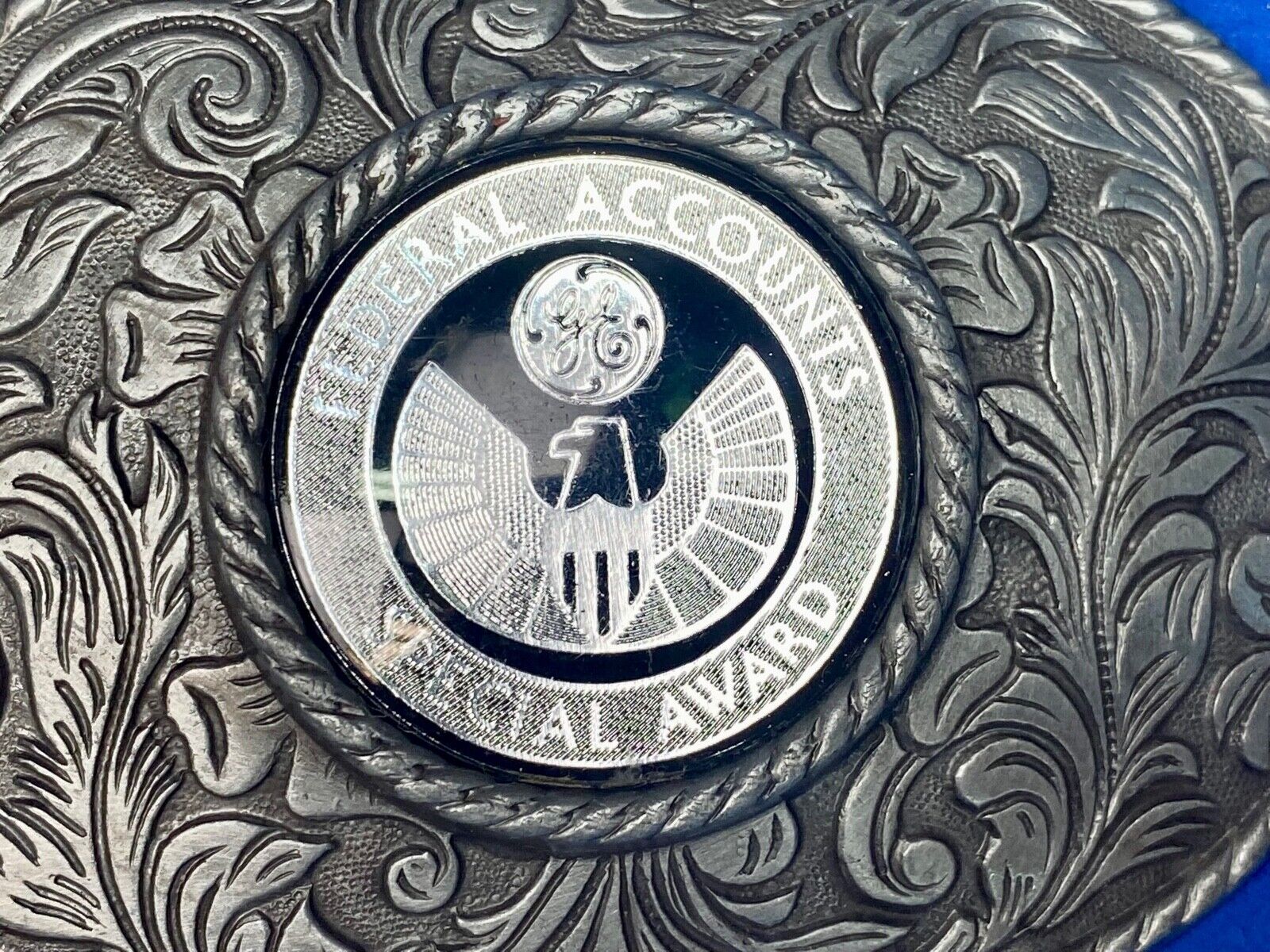 Vintage Ge Federal Accounts Special Award Centerpiece Western Ornate Belt Buckle